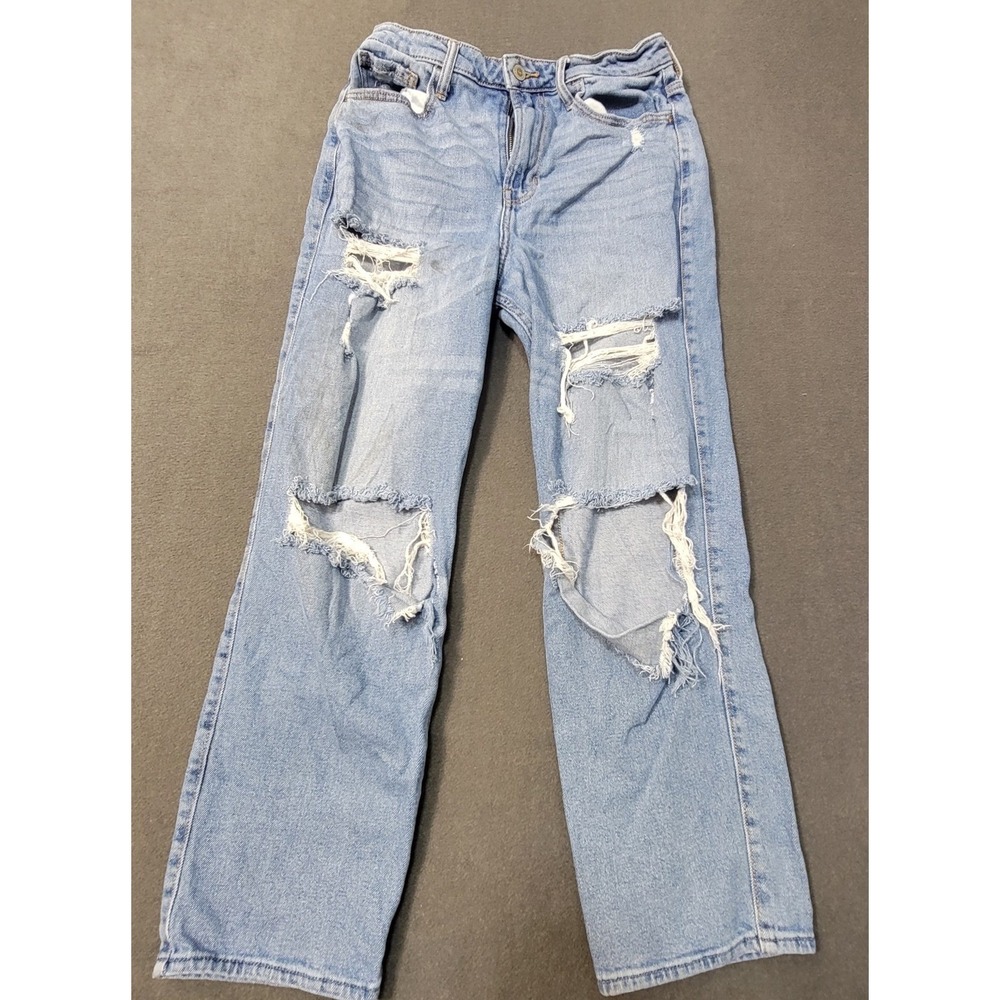 Hollister Ultra High-Rise Vintage Straight Ripped Distressed‎ Jeans 9R 29x27 Y2K